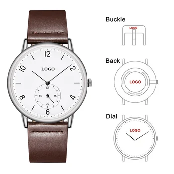 CL030 natūralios Odos Brand Savo Žiūrėti Veido Relojes Hombre Užsakymą Vyrų OEM Įmonės Logotipu Žiūrėti Visą Juodą su Subdial Žiūrėti