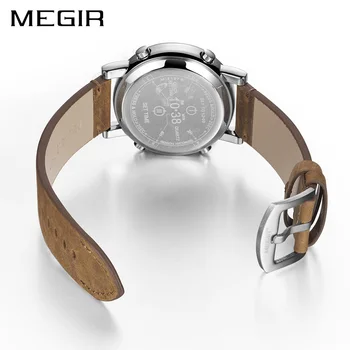 MEGIR 2019 Naujas Mados Vyrai Laikrodžiai su Odinis Dirželis Top Brand Prabangių Sportinių Kvarco Žiūrėti Vyrų Relogio Masculino Laikrodžius