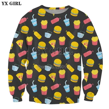 YX MERGINA Prekės ženklo drabužių 2018 Mados 3D hoodies Vyrų, Moterų Palaidinukė Hamburger Maisto / Gėrimų / Pica Spausdinti Crewneck megztinis