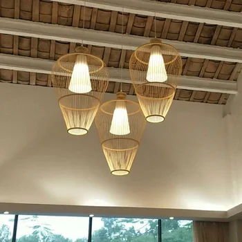 Šiuolaikinės paprasta miegamojo lempa Pietryčių Azijos lempos kūrybos kambarį valgomasis lempos laiptai bambuko chandelie LU807165