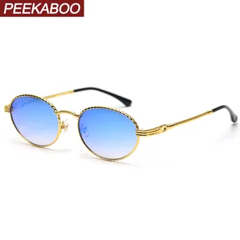 Peekaboo blue veidrodis mažas ovalo formos akiniai nuo saulės vyrams derliaus metalo uv400 retro turas saulės akiniai moterims 2021 m. vasarą priedai