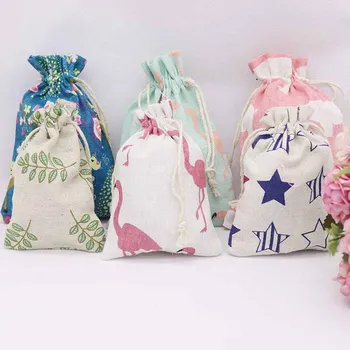 10 vnt 13x18cm naujo stiliaus medvilnės, lino audinio maišelis dulkėms kojinės/choolate /saldainiai /kaspinu gauti maišelį namų flamingas /gėlių dovanų maišelis