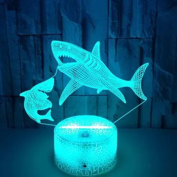 Ryklys Modeliavimo LED 3D Naktį Šviesos Lampara 7 Spalva Keičiasi USB Stalo Lempa Remote Touch Jungiklis Namų Miegamojo Puošimas Vaikams Dovanos