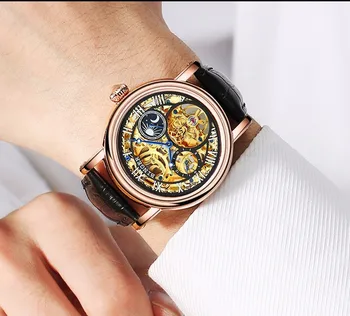Šveicarija BINGER vyrų automatinis laikrodis prabangos prekės ženklo Laikrodį Relogio Masculino atsparus vandeniui skeletas, Mechaninius Laikrodžius