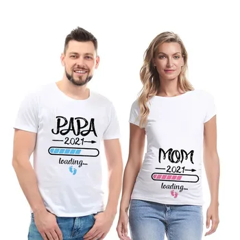 2021 Naujas Mielas Tėtis +Mama+ Baby Spausdinti Pora Motinystės T-Shirt Nėštumo Skelbimas Marškinėliai Pora Nėščia Marškinėlius