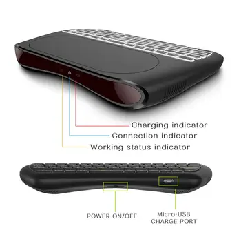2.4 Ghz Mini Wireless Keyboard Visą Ekraną Pelės Touchpad Nešiojamą Nuotolinio Valdymo Pultas Su Spalvotu Led Foniniu Apšvietimu, Skirtą 