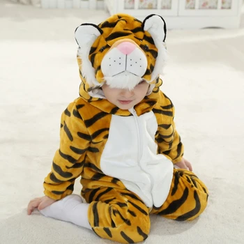 Žiemos Flanelė Kūdikį Tigras Drabužius ilgomis Rankovėmis su Gobtuvu Kūdikiams Jumpsuits už Berniukas Mergaitė Kūdikių Kombinezonas