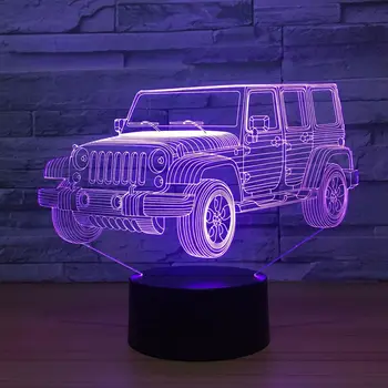 Akrilo Jeep Automobilių 3D Naktį, Šviesos, Naujumo Dovanos, 7 Spalvų Keitimas LED Stalas Stalo Lempa 3D Iliuzija Žibintus, Dovanos Berniukams