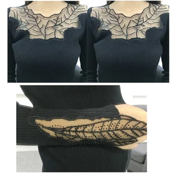 Sexy Juoda Nėrinių O-Kaklo 2020 M. Pavasarį puloveriai) su Tuščiavidurio iš mados megztiniai Ponios elegantiškas elastingumą kalnų krištolas ilgomis Rankovėmis Megztinis