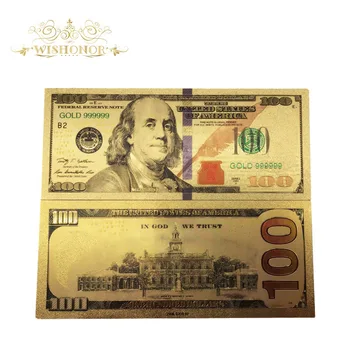 10vnt/daug Karšto Pardavimo Spalvų JAV Aukso Banknotų Naujas 100 Dolerių Banknotų Replika Pinigų Sąskaitas Auksą, Sidabrą, Verslo Dovanų Kolekcija