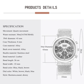 CHRONOS Mens Sporto Laikrodžiai Karinės Data Atsitiktinis Odos Kvarciniai Laikrodžiai Vyrų Didelės Apvalios Analoginis Žiūrėti Laikrodis Orologio Uomo