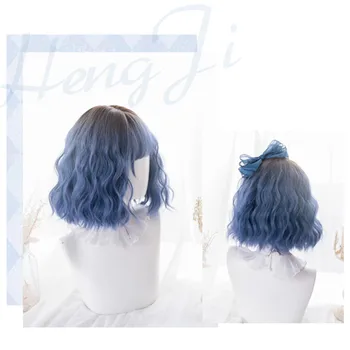 Anime Gradient ramp Juoda Mėlyna Lolita Cosplay Perukas Helovinas Mergina Hairpiece Garbanotas Plaukų Periwig 31 cm Perukas tik Be priedų