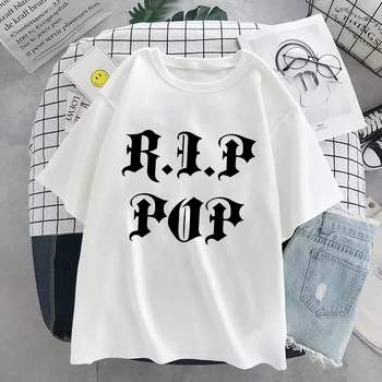 Harajuku Rip POP DŪMŲ Print T-shirt Mados Mujer Camisetas Moterų sportinius Marškinėlius, O Kaklo Viršų Hip-Hop Tee Marškinėliai Atsitiktinis Moterų Drabužiai