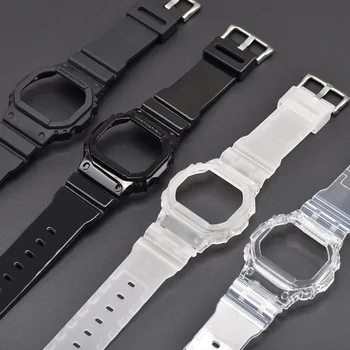 Gumos Watchband Atveju Casio G-shock DW-5600 GW-M5610 G-5600 G-5000 Pakeitimo Skaidri Juoda Žiūrėti Dirželis su Byla