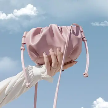 Vientisos spalvos Mini Debesis maišelį 2020 Naujas Aukštos kokybės PU Oda Moterų Dizaineris Rankinės, Plisuotos Petį Krepšys Telefono Piniginės