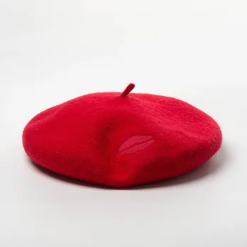 COKK Moterų Skrybėlės Raudona Lūpų Siuvinėjimo Gryna Vilna Beretė Dailininko Bžūp Šiltas Derliaus variklio Dangčio Boina Gorras Chapeau Femme 2020 m.