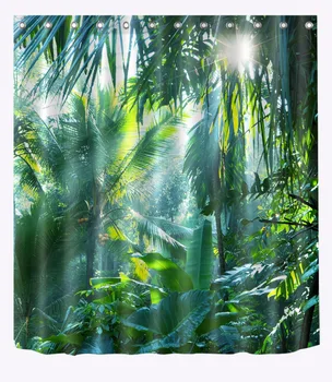 Žaliųjų Bananų Lapų Dušo Užuolaidos Tropinių Džiunglių Augalų Vonios Vandeniui Plaunamas Poliesterio Audinio Gamtos Vonia Dekoras