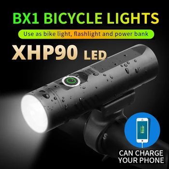Super Šviesus Mini XHP90 LED Žibintuvėlis Galinga Lempa 3200mAh Dviračių Šviesos Fakelas USB Įkrovimo Dviračių Įrašą Galia Bankas