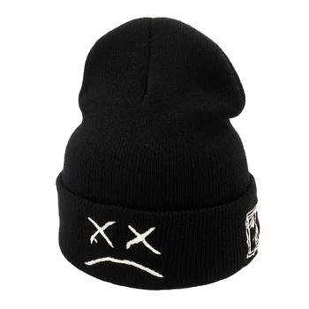 Siuvinėjimo Lil Peep beanie kepurė xxxtentacion Vyrų ir moterų Bad boy veido megzta kepurė žiemai hip-hop beanies mados slidinėjimo kepurę