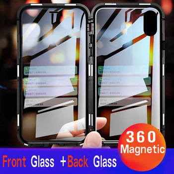 360 Visas Magnetinės Metalo Atveju Xiaomi Redmi Pastaba 8 7 Pro Padengti Xiomi Mi 9 Lite A3 SE K20 Pro Dvigubo Grūdinto Stiklo Atveju