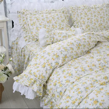 Elegantiškas gėlių spausdinti patalynės komplektas Kaimiškas antklode padengti patalynės Karalienės lova nustatyti Pasirinktinį lova lapas nėrinių Pynimas užvalkalas lova, drabužių