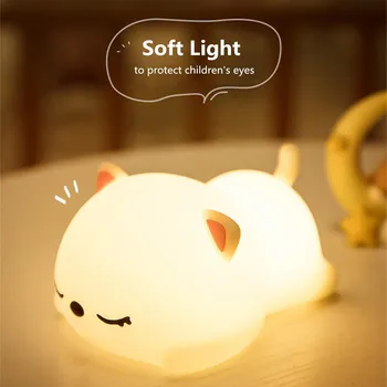 Katė LED Naktį lengvo Prisilietimo Jutiklis Spalvinga Animacinių filmų Silikoninė USB Įkrovimo Miegamojo, Naktiniai staleliai, Lempa, Vaikams, Vaikų, Kūdikių Dovanų
