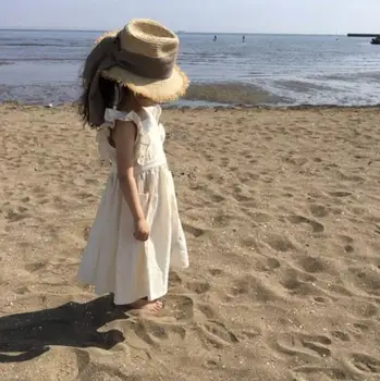 2021 korėjos vasaros mergaitės lino suknelė be rankovių suspender suknelės vaikai patenka vaikai balti pajūrio Atostogų drabužiai