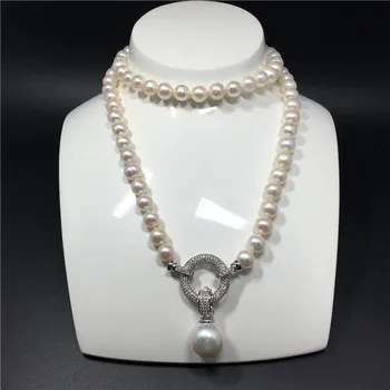 Dizainas 8-9mm baltos spalvos natūralių gėlavandenių perlų mados ilgi karoliai megztinis grandinės bižuterijos
