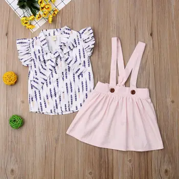 3PCS Emmababy Vaikams Baby Girl Gėlių Viršūnės T-shirt Suspender Sijonas, Suknelė Komplektus Drabužių 2018 Naujas