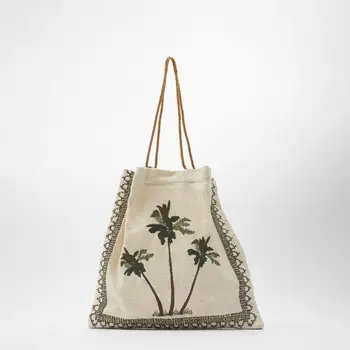 2020 Naujas Vasaros Pakrantėje Trijų Palmių Išsiuvinėti Modelis Medvilnės Drobės Moterų Pečių Maišą Pirkinių Krepšys