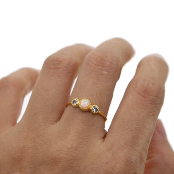 Aukso pripildytas aukso spalvos paauksuotas sidabras trys akmens žiedas dizainas klasikinis madinga moterų piršto žiedas papuošalai