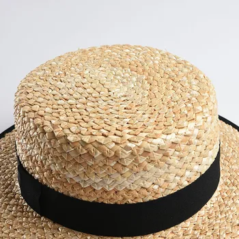 USPOP moterų šiaudų saulės skrybėlės vasaros natūralių šiaudų skrybėlę flat top saulės skrybėlę moterų paplūdimio skrybėlę šiaudų fedoras