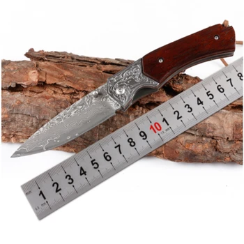 Naujas sulankstomas peilis peilis Damasko peilis medienos rankena kišenėje peiliai lauko medžioklės išgyvenimo dovana gelbėjimo EDC įrankiai nemokamas pristatymas