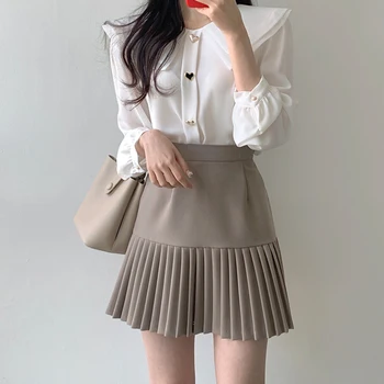 Shintimes Klostuotas Sijonas-Line Mini Sijonai Moteriški Vasaros Korėjos Juoda Chaki Moters Sijonas Imperijos Jupe Femme Faldas Mujer Moda 2020 M.