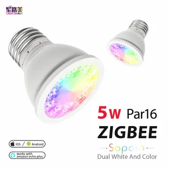 RGB ir dvigubas baltas 5W E27 PAR16 LED Prožektorius RGBW/CW 2700-6500K LED lemputė AC100-240V zigbee zll dirbti su alexa pulse led lempos