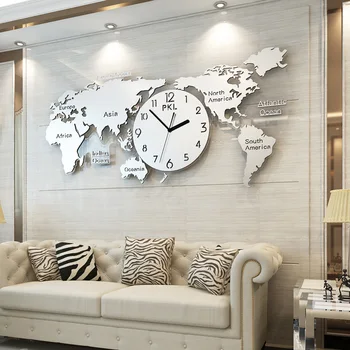 Prabanga Skiedra/Gold Pasaulio Žemėlapyje Sieninis Laikrodis Didelis, Modernus Dizainas, 3D Sieniniai Laikrodžiai Lipdukai Silent Akrilo Laikrodis Ant Sienos