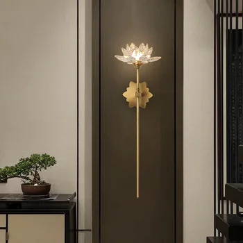 Modernus Gėlių LED Sienos lempos Vario Kristalų kambarį Laiptai, Sienos šviesiai Eilėje Vonios Sienelės Sconce 90-260V Namų Puošybai
