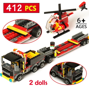 412pcs ugniagesių Sunkvežimių, Automobilių, Sraigtasparnių Miesto vežėjas Suderinama su Statybiniai Blokai, Plytos, Vaikų Žaislai