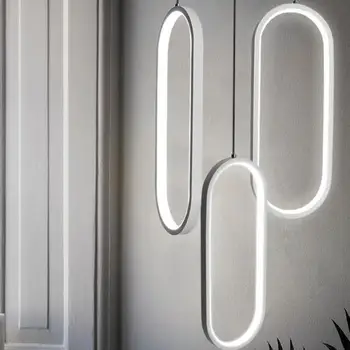 šiuolaikinės ovalo formos aliuminio pakabukas žiburiai Restoranas virtuvės, valgomasis kambarys, baras LED pakabukas lempa, nuotolinio valdymo pritemdomi